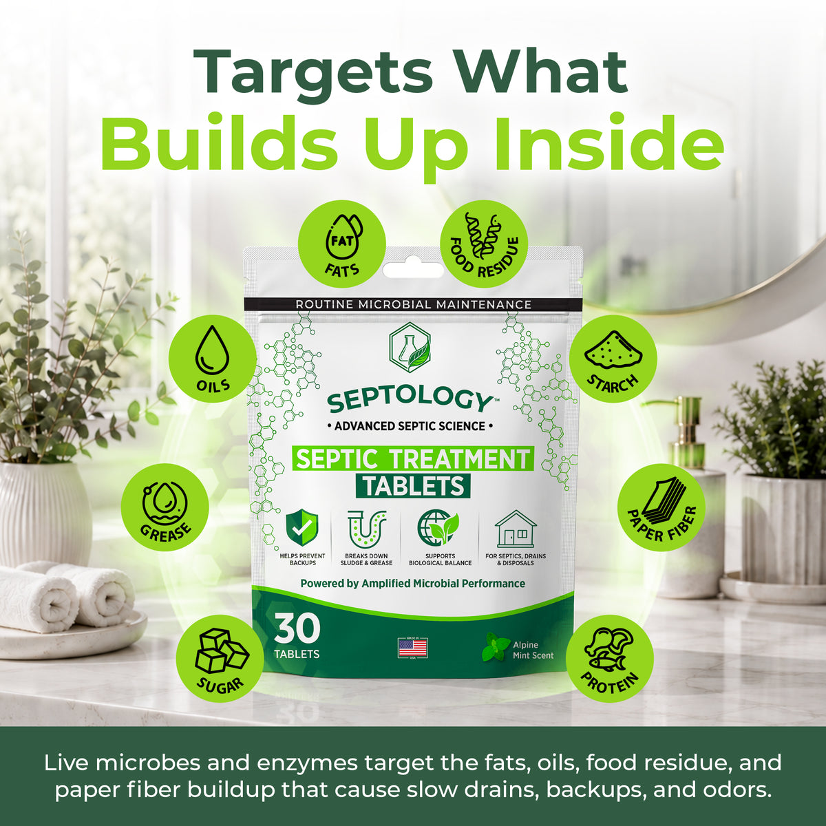 Septology Septic Treatment Tablets - Routine Microbial Maintenance - 30 Count